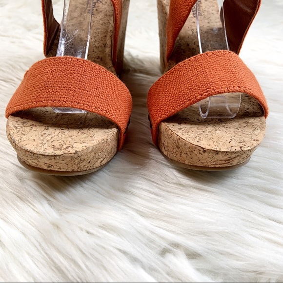 Lucky Brand Orange Boho Cork Wedge Sandals Size 7 - Picture 4 of 8